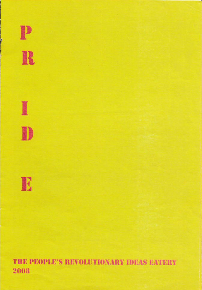 cover of PRIDE zine, shows title text displayed horizontally in neon yellow and pink, with irregular spacing emphasising 'ID'